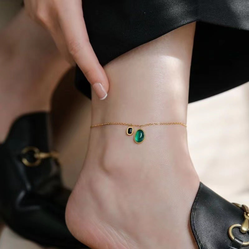 Special Interest Light Luxury Design Green Black Agate Double Pendant Necklace
