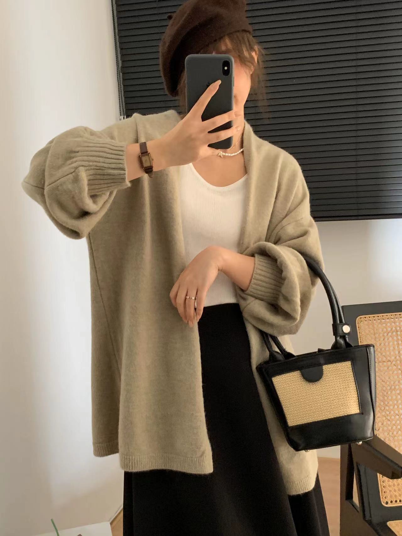 Soft Glutinous Lazy Sweater Coat Loose Design Temperament Mid-length Knitted Cardigan