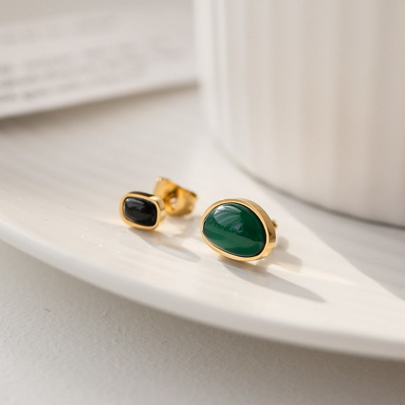 Special Interest Light Luxury Design Green Black Agate Double Pendant Necklace