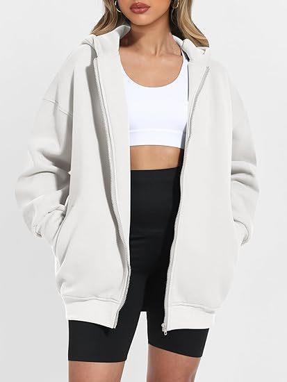 Women's Zipper Hooded Sweatshirt Oversized Long Sleeve