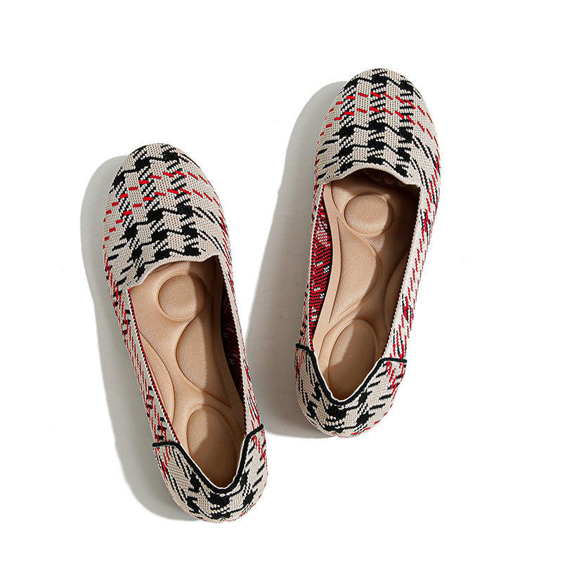 Pumps Round Head Woven Shallow Mouth Flying Woven Women's Flat Bottom