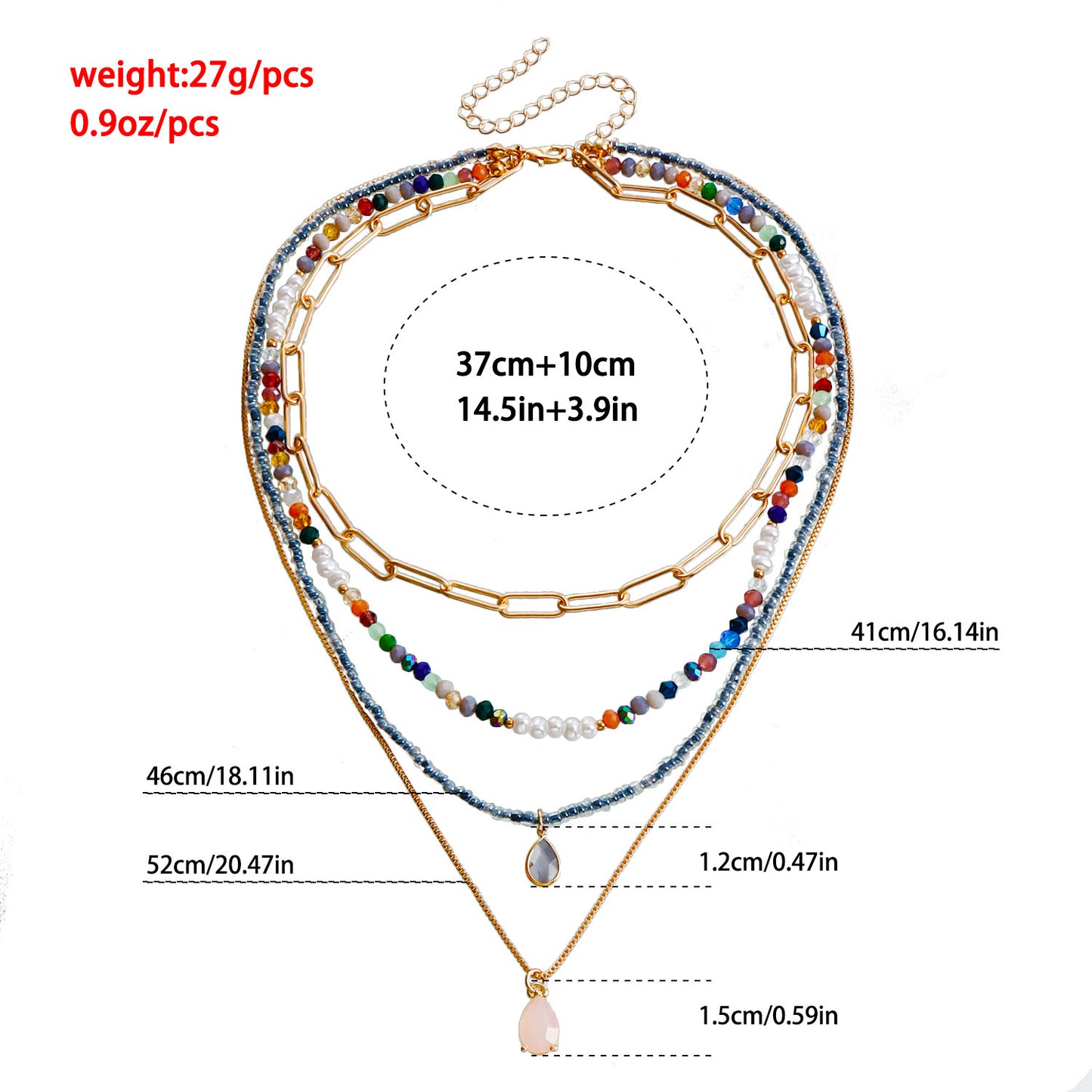 Bohemian Contrast Color Rice-shaped Beads Stringed Beads Multi-layer Necklace