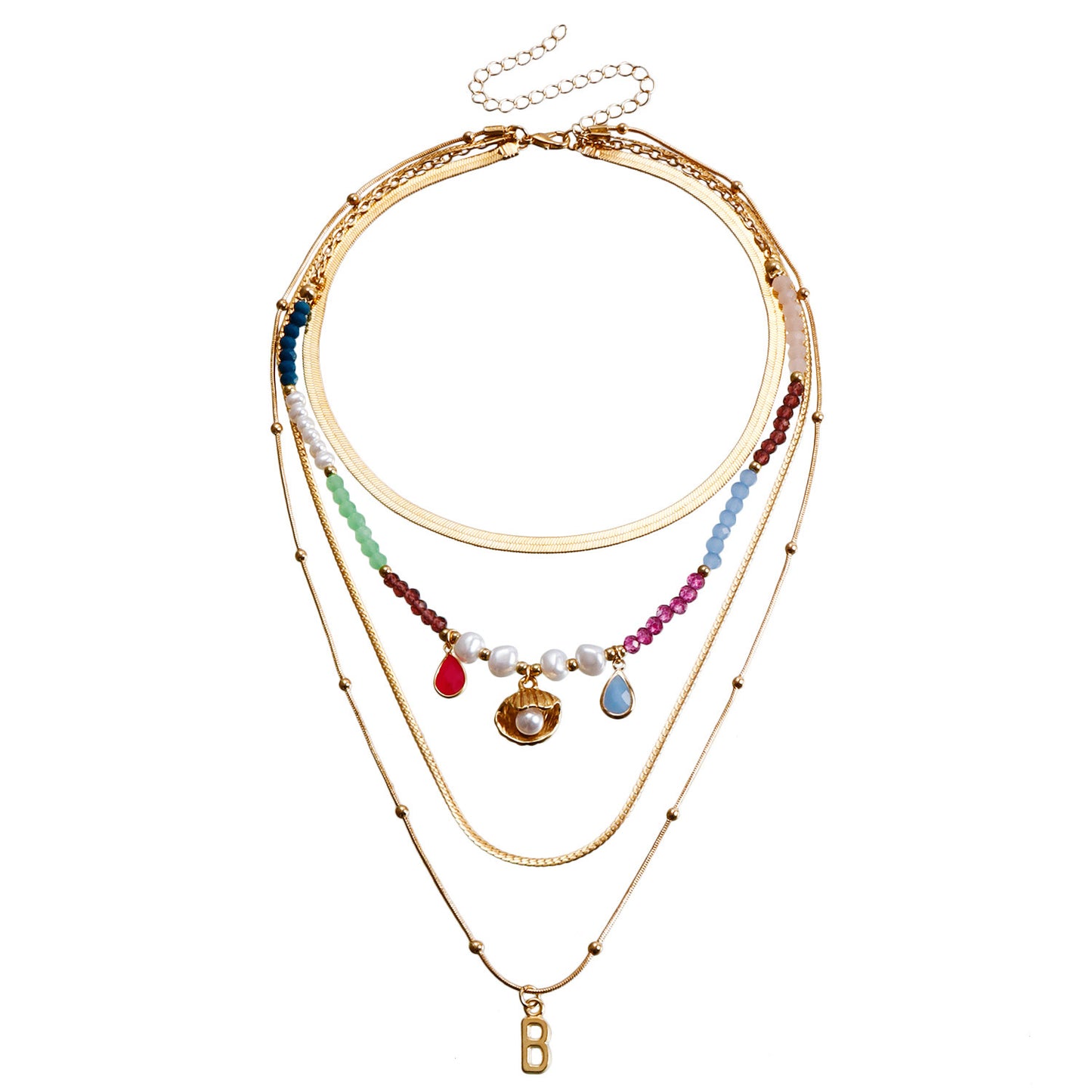 Bohemian Contrast Color Rice-shaped Beads Stringed Beads Multi-layer Necklace