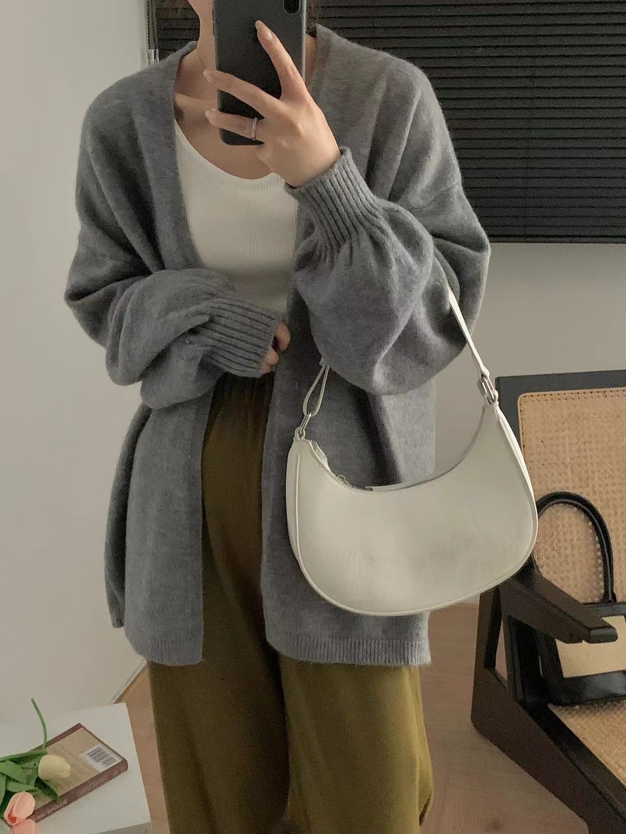 Soft Glutinous Lazy Sweater Coat Loose Design Temperament Mid-length Knitted Cardigan